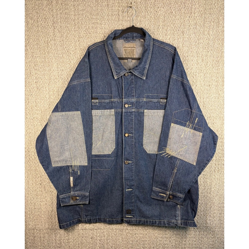 Karl Kani Y2K Vintage Patchwork Denim Jacket Mens 5X Blue Streetwear Oversized